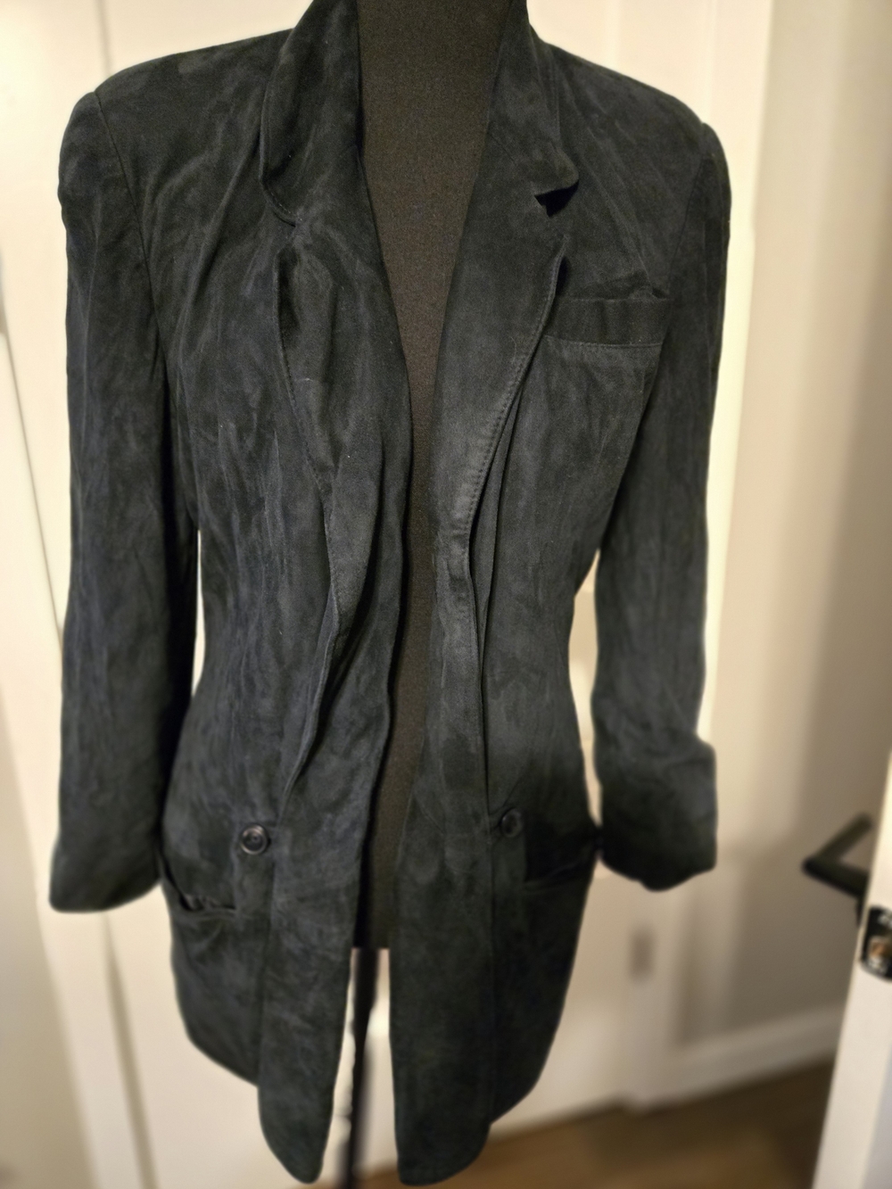 Nazareno Gabrielli Italy Black Genuine Suede Leather Longline Blazer Size 38 IT